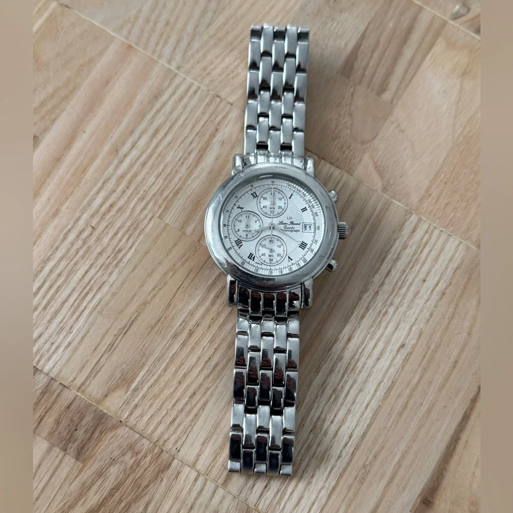 Lucien Piccard Chronograph Watch Stainless Case Bracelet Silver Dial New Crystal
